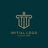 TT monogram initial logo design with shield and pillar shape style vector