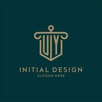 UY monogram initial logo design with shield and pillar shape style vector