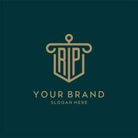 RP monogram initial logo design with shield and pillar shape style vector