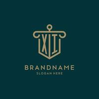 XI monogram initial logo design with shield and pillar shape style vector