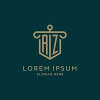 AZ monogram initial logo design with shield and pillar shape style vector