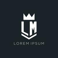 LM logo with shield and crown, initial monogram logo design vector