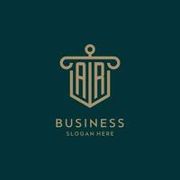 AR monogram initial logo design with shield and pillar shape style vector