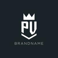 PV logo with shield and crown, initial monogram logo design vector