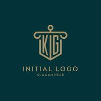 KG monogram initial logo design with shield and pillar shape style vector