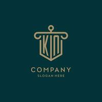 KN monogram initial logo design with shield and pillar shape style vector