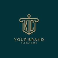 KC monogram initial logo design with shield and pillar shape style vector