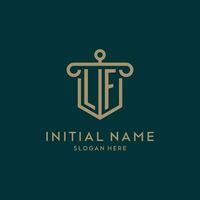 LF monogram initial logo design with shield and pillar shape style vector