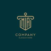 MA monogram initial logo design with shield and pillar shape style vector
