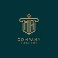 MA monogram initial logo design with shield and pillar shape style vector