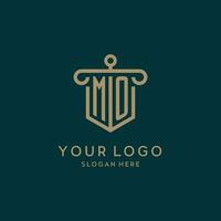 MO monogram initial logo design with shield and pillar shape style vector