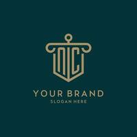 NC monogram initial logo design with shield and pillar shape style vector