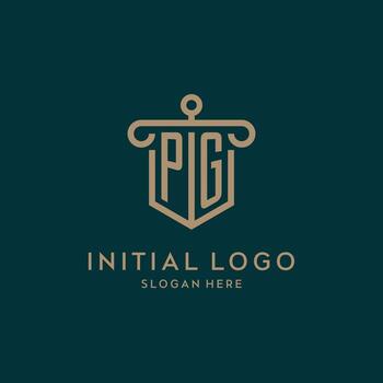 PG monogram initial logo design with shield and pillar shape style vector