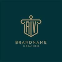 RV monogram initial logo design with shield and pillar shape style vector