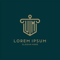 UM monogram initial logo design with shield and pillar shape style vector