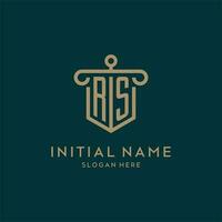 RS monogram initial logo design with shield and pillar shape style vector