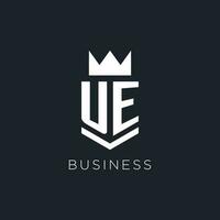 UE logo with shield and crown, initial monogram logo design vector