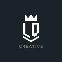 LQ logo with shield and crown, initial monogram logo design vector