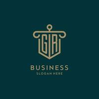 GR monogram initial logo design with shield and pillar shape style vector