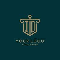 IO monogram initial logo design with shield and pillar shape style vector