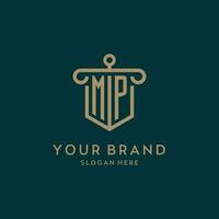 MP monogram initial logo design with shield and pillar shape style vector