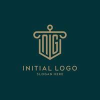 NG monogram initial logo design with shield and pillar shape style vector