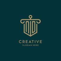 ND monogram initial logo design with shield and pillar shape style vector