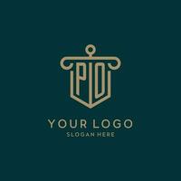 PO monogram initial logo design with shield and pillar shape style vector