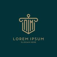 NM monogram initial logo design with shield and pillar shape style vector