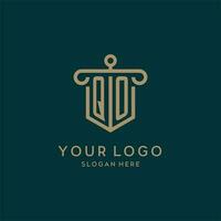 QO monogram initial logo design with shield and pillar shape style vector