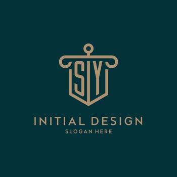 sy monograma inicial logo diseño con proteger y pilar forma estilo vector
