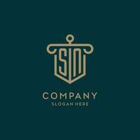 SN monogram initial logo design with shield and pillar shape style vector