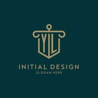 YL monogram initial logo design with shield and pillar shape style vector