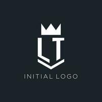 LT logo with shield and crown, initial monogram logo design vector