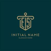 ES monogram initial logo design with shield and pillar shape style vector