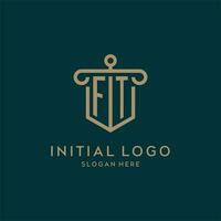 FT monogram initial logo design with shield and pillar shape style vector