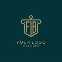 FB monogram initial logo design with shield and pillar shape style vector