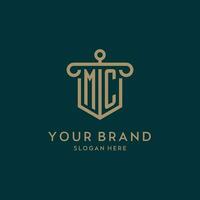 MC monogram initial logo design with shield and pillar shape style vector