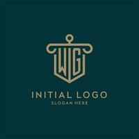 WG monogram initial logo design with shield and pillar shape style vector