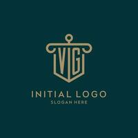 VG monogram initial logo design with shield and pillar shape style vector