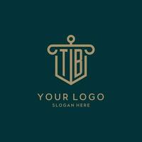 TB monogram initial logo design with shield and pillar shape style vector