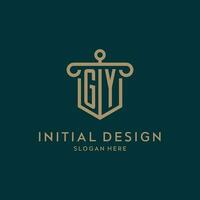 GY monogram initial logo design with shield and pillar shape style vector