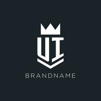 UI logo with shield and crown, initial monogram logo design vector