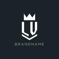 LV logo with shield and crown, initial monogram logo design vector