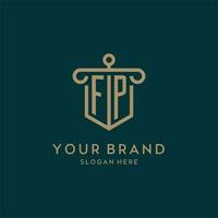 FP monogram initial logo design with shield and pillar shape style vector