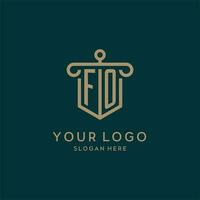 FO monogram initial logo design with shield and pillar shape style vector