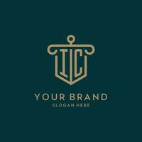 IC monogram initial logo design with shield and pillar shape style vector