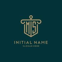 MS monogram initial logo design with shield and pillar shape style vector