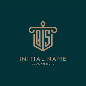 QS monogram initial logo design with shield and pillar shape style vector