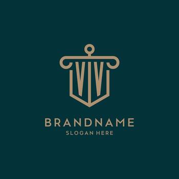 VV monogram initial logo design with shield and pillar shape style vector